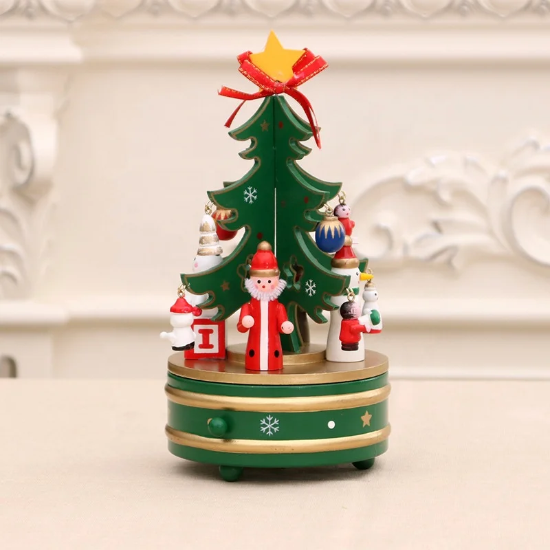 Christmas Ornaments Christmas Wooden Rotating Music Box Christmas Decoration Children Gifts