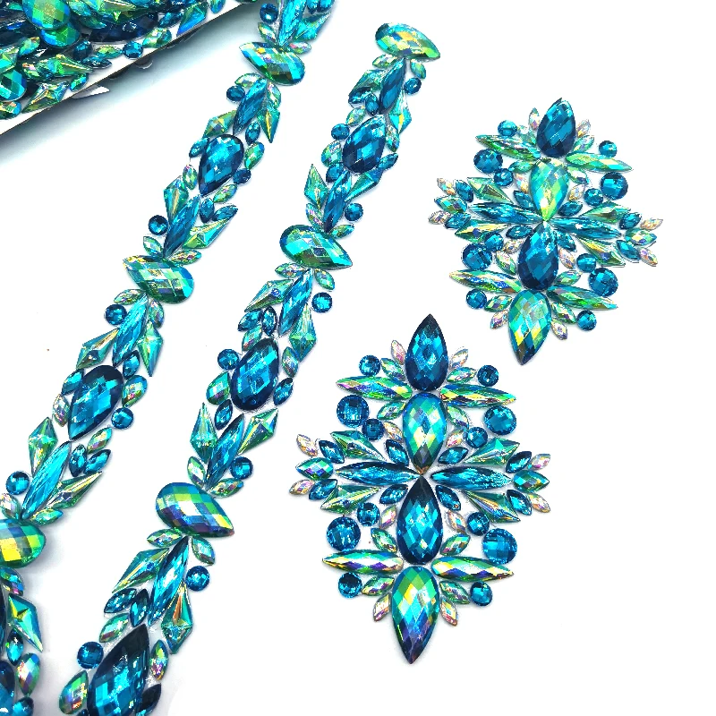 Customized Designs Hot Fix Rhinestone Fabric Mesh Crystal Rhinestone Appliques Iron On Trims For Carnival Band Club Wear Dress