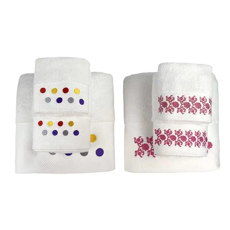 Pure 100 cotton embroidery hotel white absorbent towel bath towel set