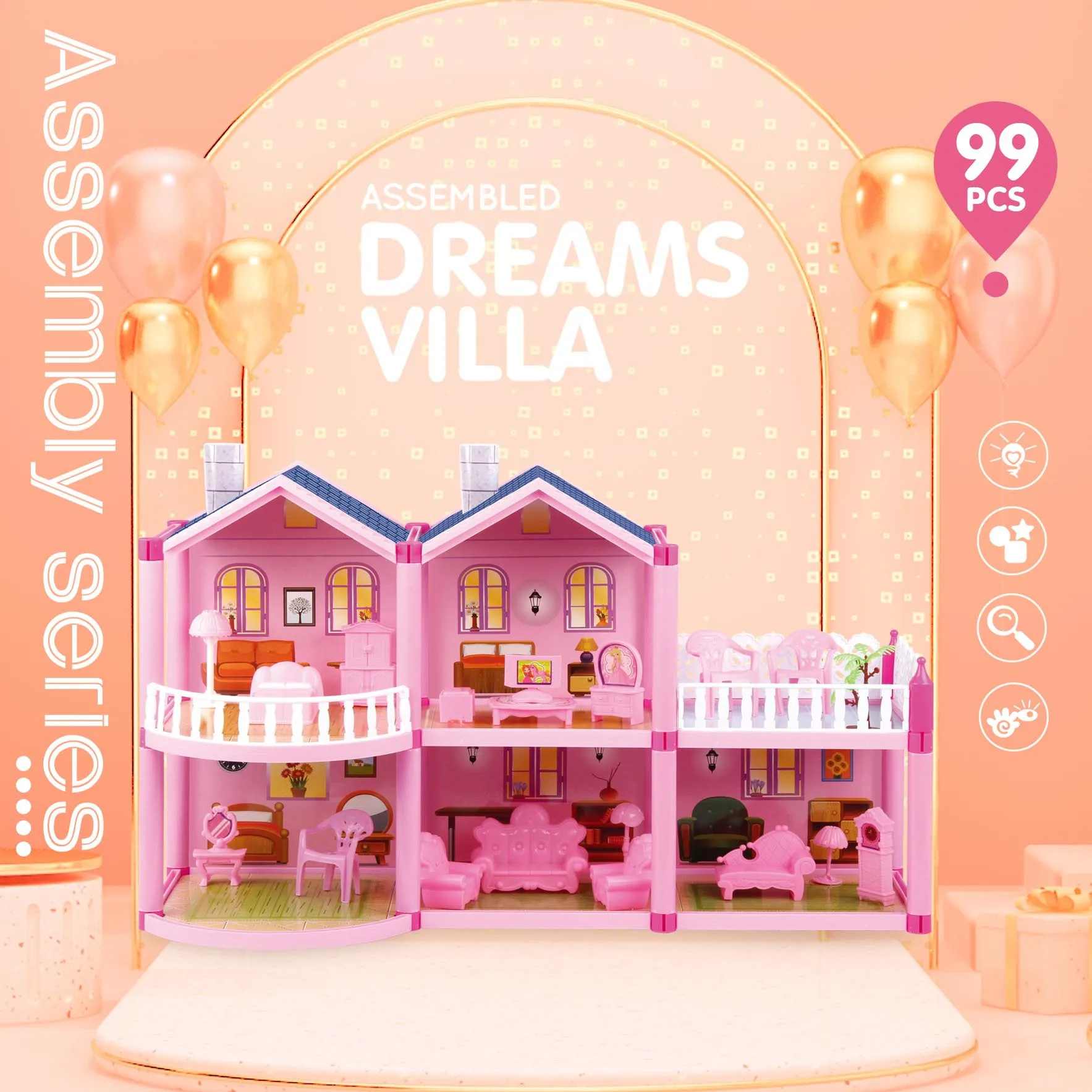 Girls Pretend Role Play Villa House Toy, DIY Princess Model With Furniture Doll House