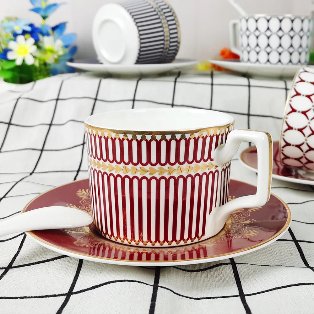 JINTCH Wholesale reusable bone china cup and saucer custom gold arabic ceramic coffee cups