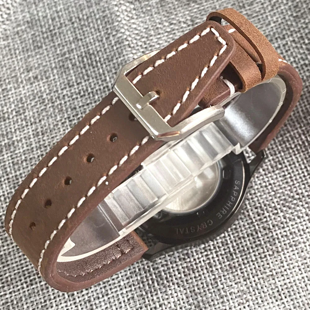 Oem CORGEUT Sport Black Steel Automatic Watch for Men MIYOTA 8215 Movement Pilot Wristwatch Custom Logo Wholesale Leather Band