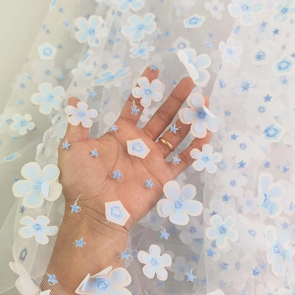 3D Flower Design Tulle Embroidery fabric