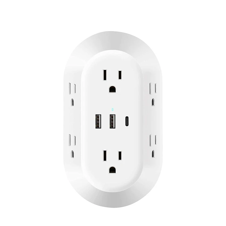 3 Usb 1 Tpye-c Wall Fast Charger 6 Ac Socket Surge Protector Power Board Outlet Extender