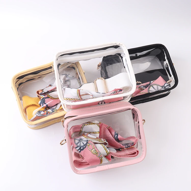 Wholesale clear pvc cylinder stadium crossbody bag monogram stadium approved clear purse with small chenille letters patches DIY