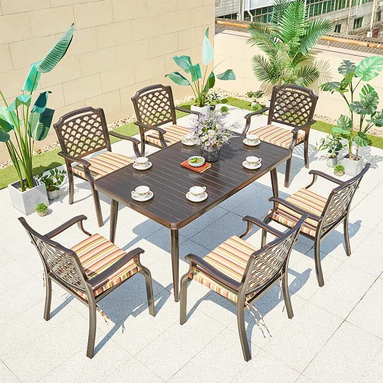 China Wholesale Die Cast Aluminum Dining Table Set BBQ Dinner Picnic Table for Outdoor Furniture Cast Aluminum Furniture