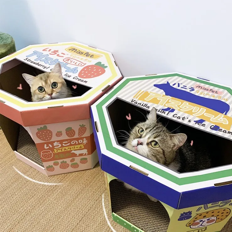 Ice-cream Box Design Cat Scratcher Cardboard Cat House Unique Cat Scratcher