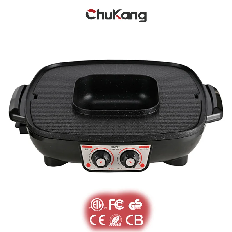 Chukang 42cm factory direct sell electric hot pot and bbq grill table electric contact grill pan barbecue grill
