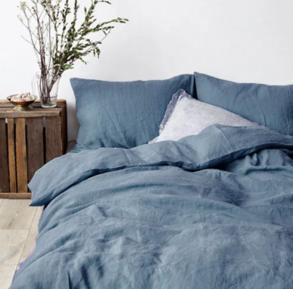 Custom Queen/King 100% Linen Hemp Bedding set Sheet Set in White Flat/Fitted Bed Sheet Duvet Quilt Comforter Pillowcase sham