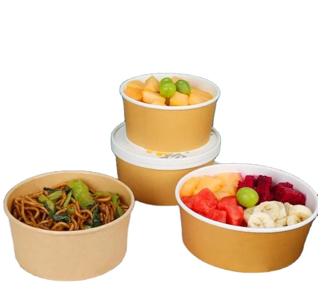 factory price Kraft Paper Salad Snack Disposable Biodegradable Soup Desert Paper Bowls With Lids