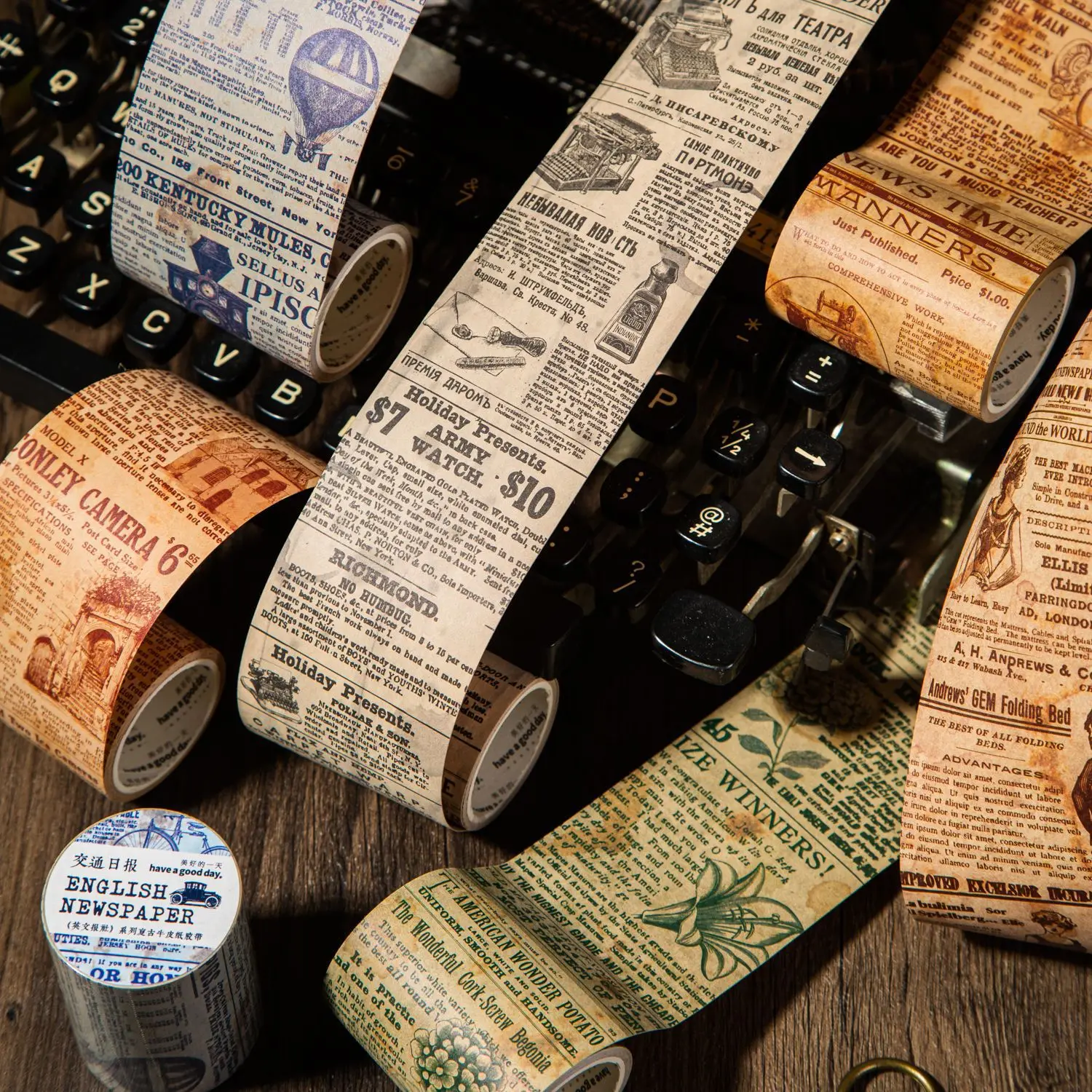 STICKERS PUNK English Newspaper Vintage Washi Tape Decorative Masking Tape Nostalgic Style Decor Sticker for Craft Wrapping05177