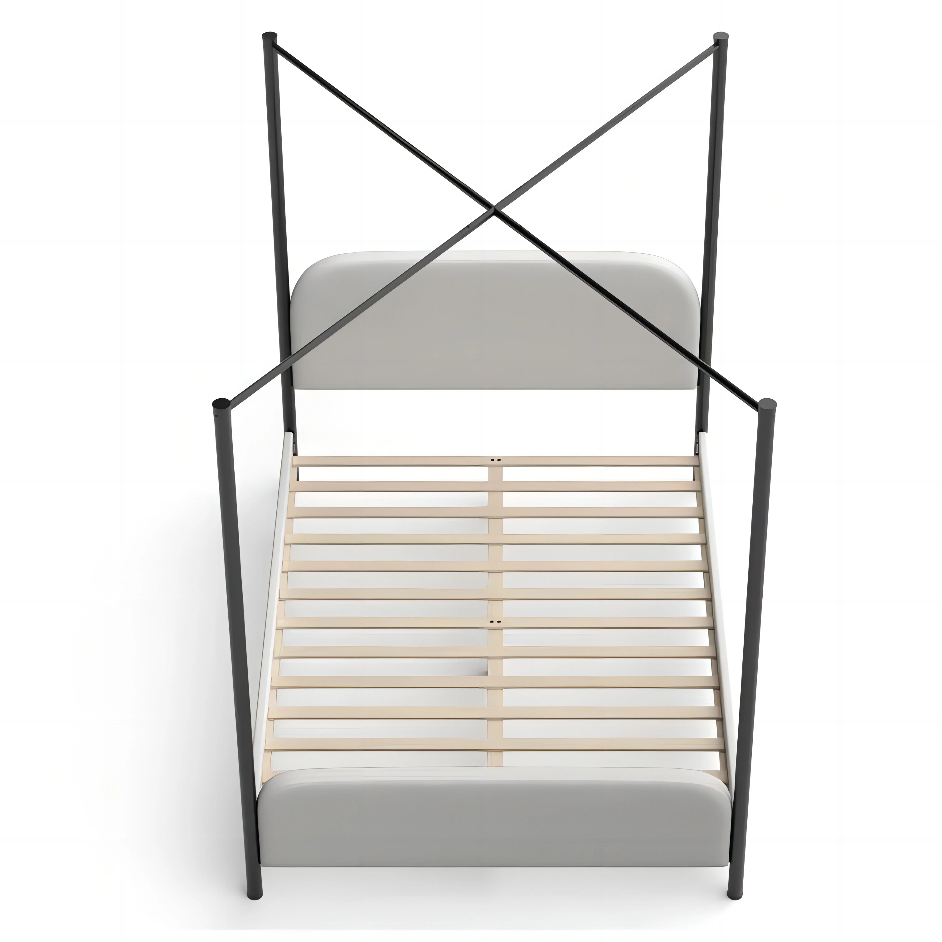 Modern Design Easy Assembly Black 4 four  Poster Iron Bed No Box Spring Needed Upholstered Metal Canopy Platform Bed Frame