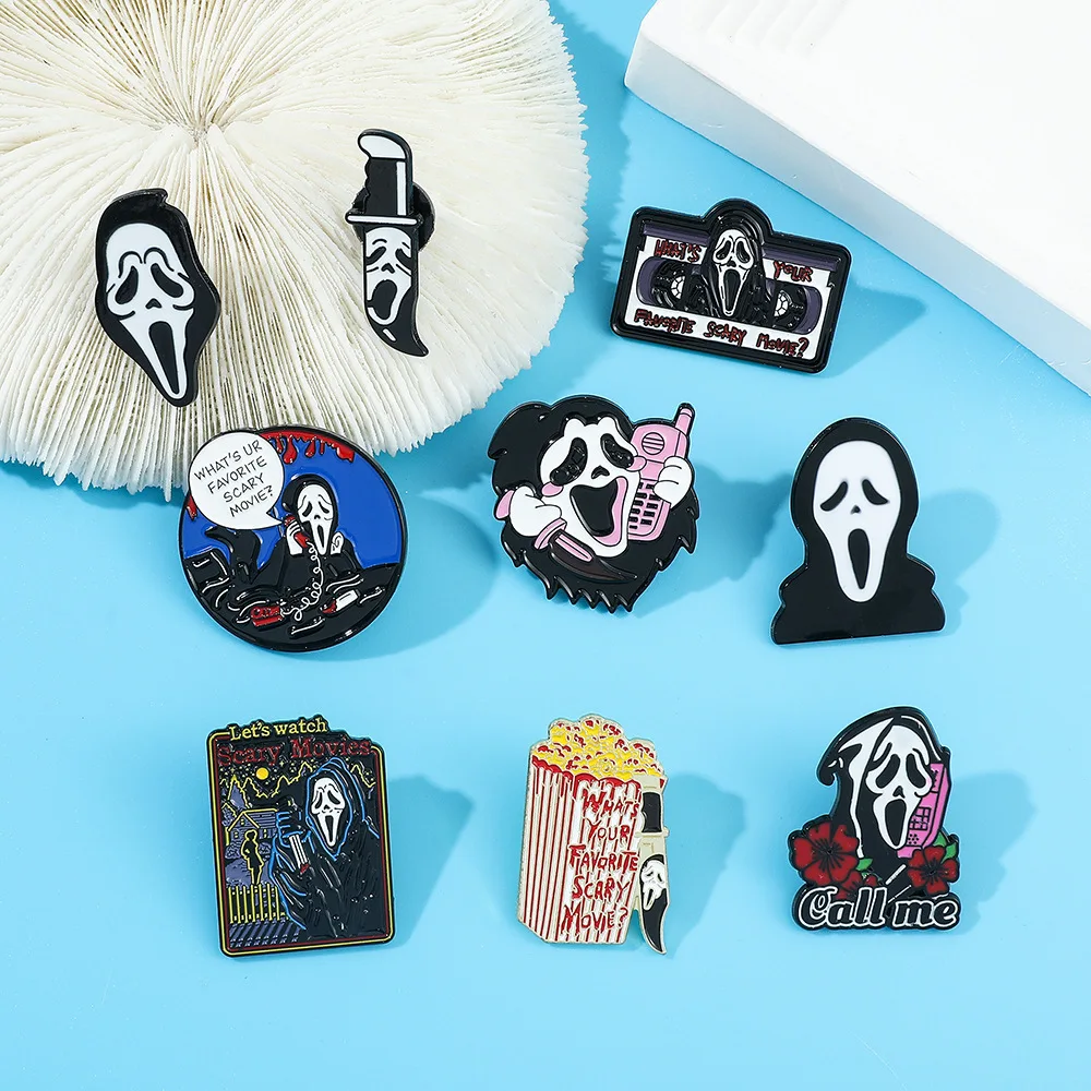 9 Designs Custom Logo Metal Ghost Skeleton Brooch Alloy Lapel Pin Horror Clothes Hat Metal Enamel Pins
