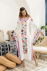 2021 Clothing Long Sleeve Beach Bohemian Dresses Ladies O Neck Floral Maxi Casual Boho Dress With kimono sleeve