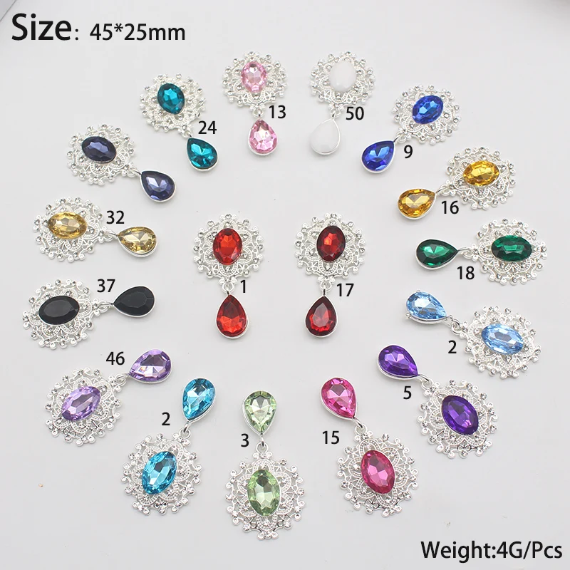 10Pcs New Flatback Brooch Pendant 25*45mm Beautiful Alloy crystal Diy Jewelry Accessories craft production