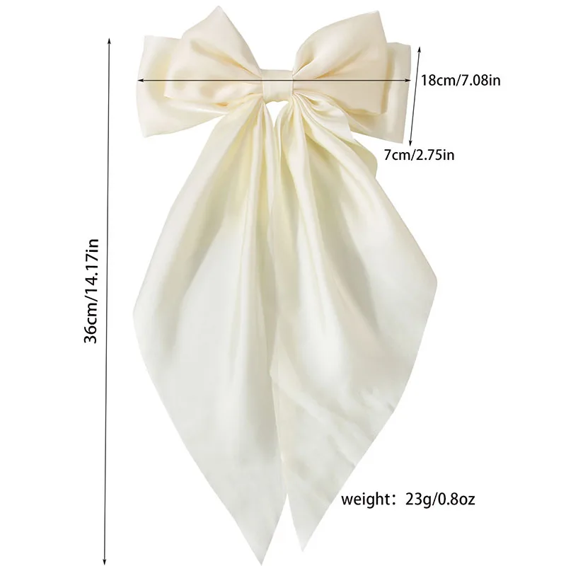 Shenglan 14 Inch Big Bow Barrettes Soft Silky Satin Hair Clip Long Tail French Ribbon Hair Pins Metal Bowknot Clips for Party