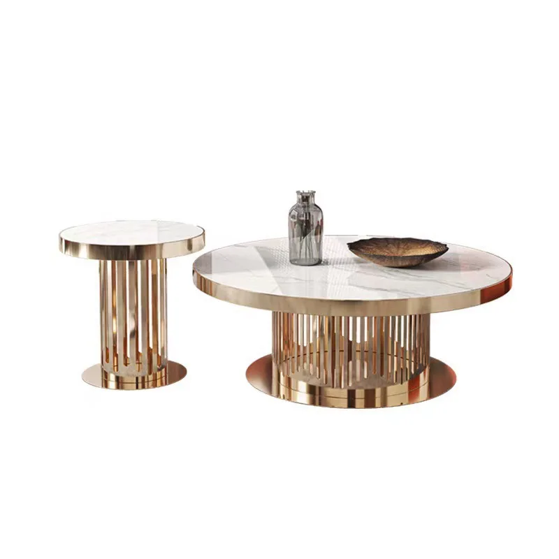 High Quality Round Shape Marble Coffee Tables Fancy Stainless Steel Center Table Sets Light Luxury Living Furniture for Hotel
