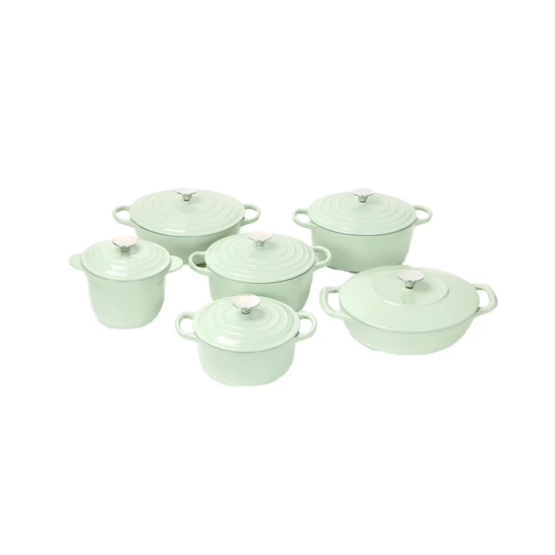 New 6 Cast Iron Enamel Pots Light Green High Color Cooking Pots and Heating Pots