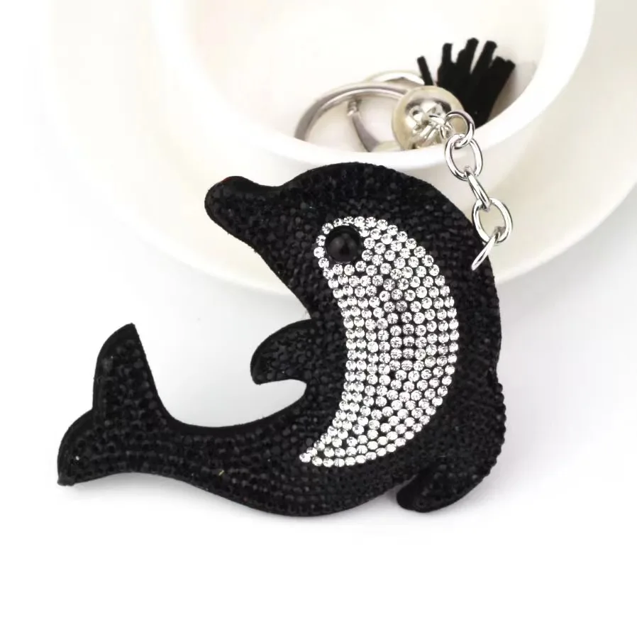 Fashionable Double Color Dolphin Rhinestones Bag Accessories Charms Marine Animals Keychains