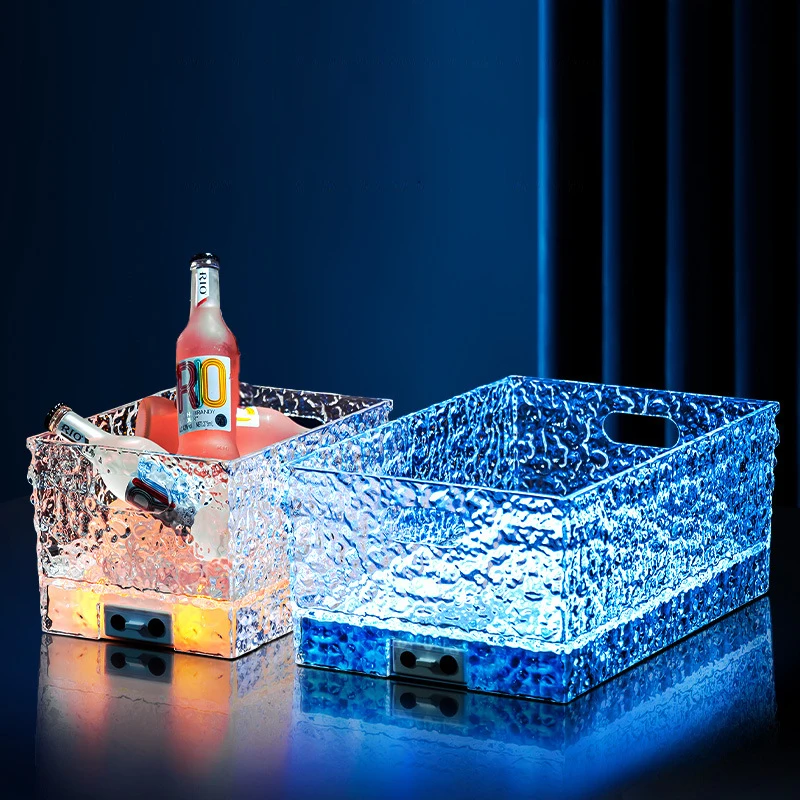 Wholesale custom led clear party luminous ice bucket transparent plastic beer ice bucket with led light