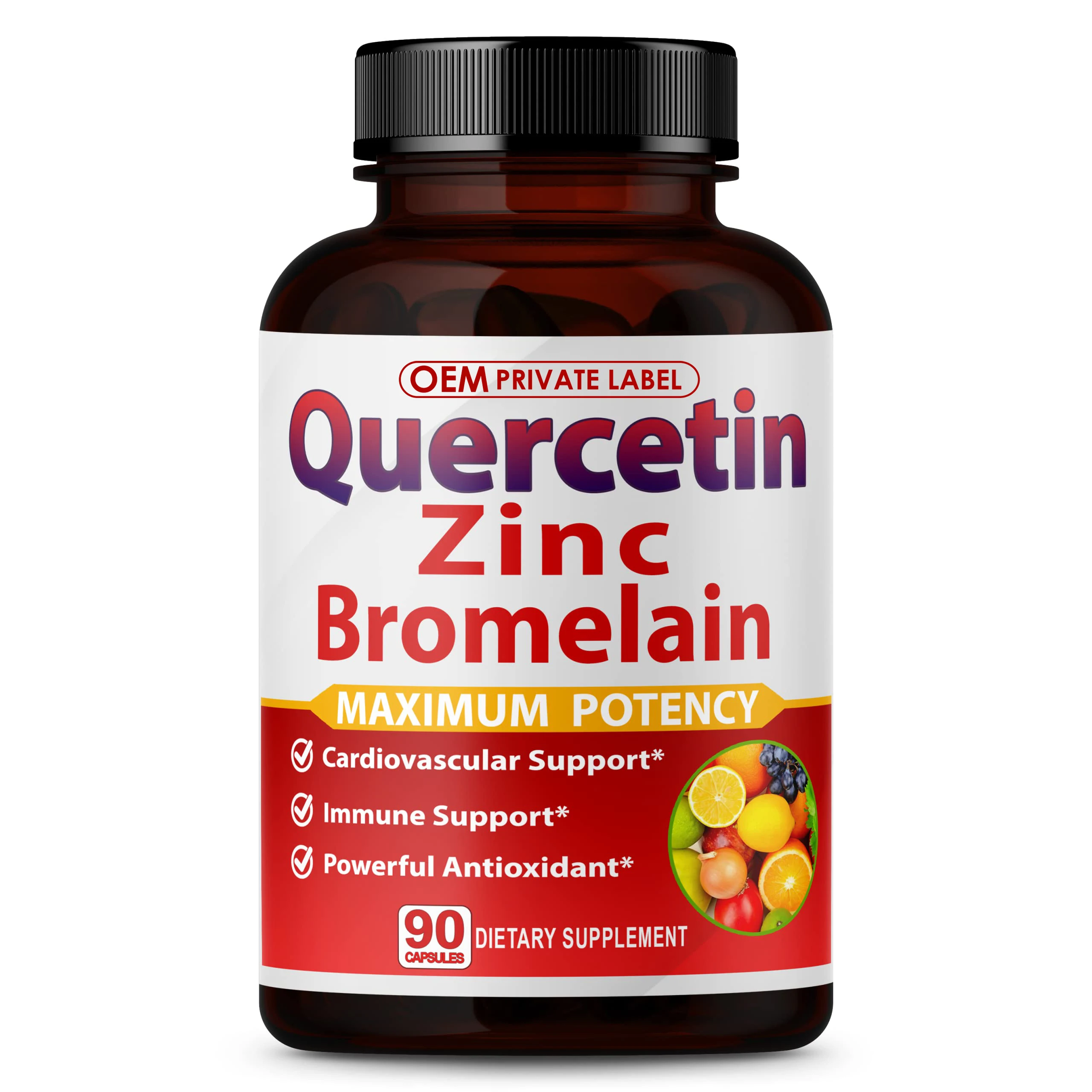Custom High Purity 98% Quercetin Zinc Bromelain Capsules Zinc Quercetin Supplements Immune Cardiovascular Health