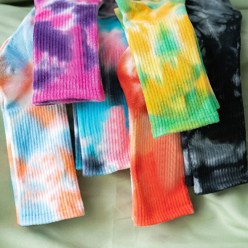 Accept Custom Embroidery Tie Dye Sports Skateboard Fashion Jacquard Cotton Crew Socks for Men and Women