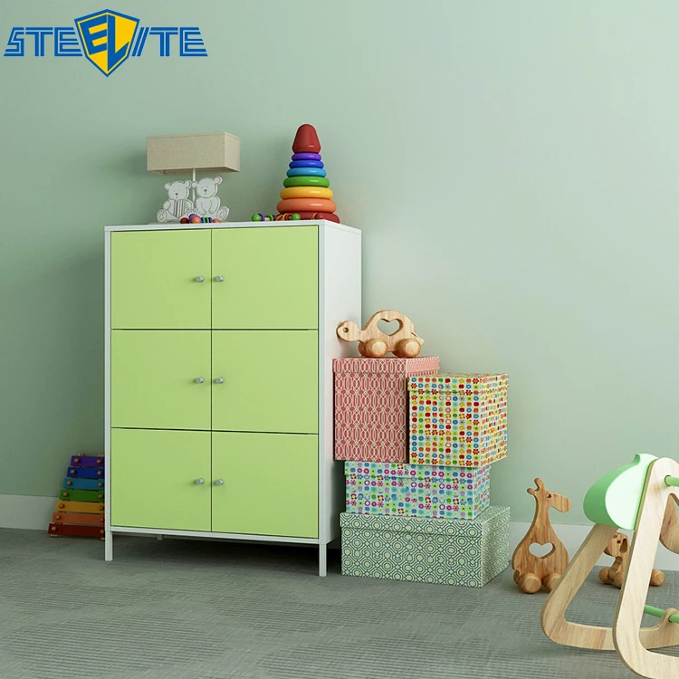 Fashion Furniture Design Baby Wardrobe Color Steel Storage Cabinet Bedroom 6 Door Small Cabinet