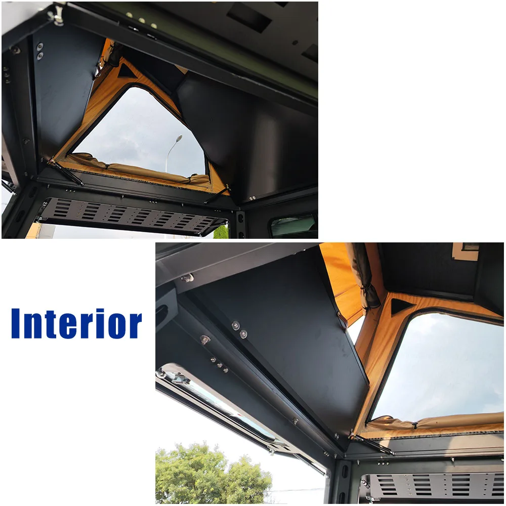 Easy Install Camper Shell Roof Top Tent Combo Rear Molle Panel Side Tie Downs Front Rear Windows Hard Car Roof Tent