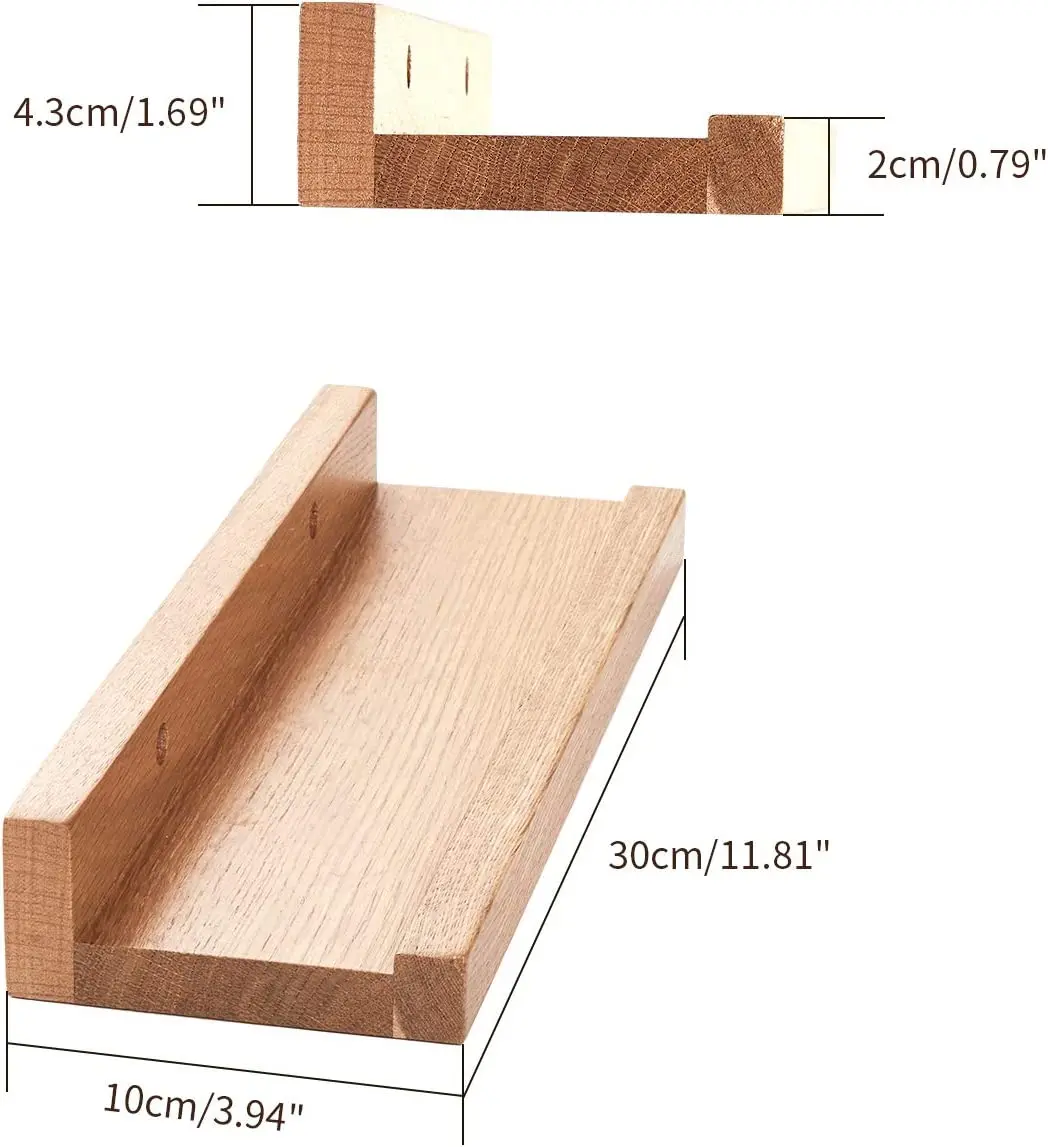 Solid Wood Wall Shelf, Creative U-Shape Display Shelves for Living Room, Office, Bedroom, Bathroom, Kitchen, Wood Color