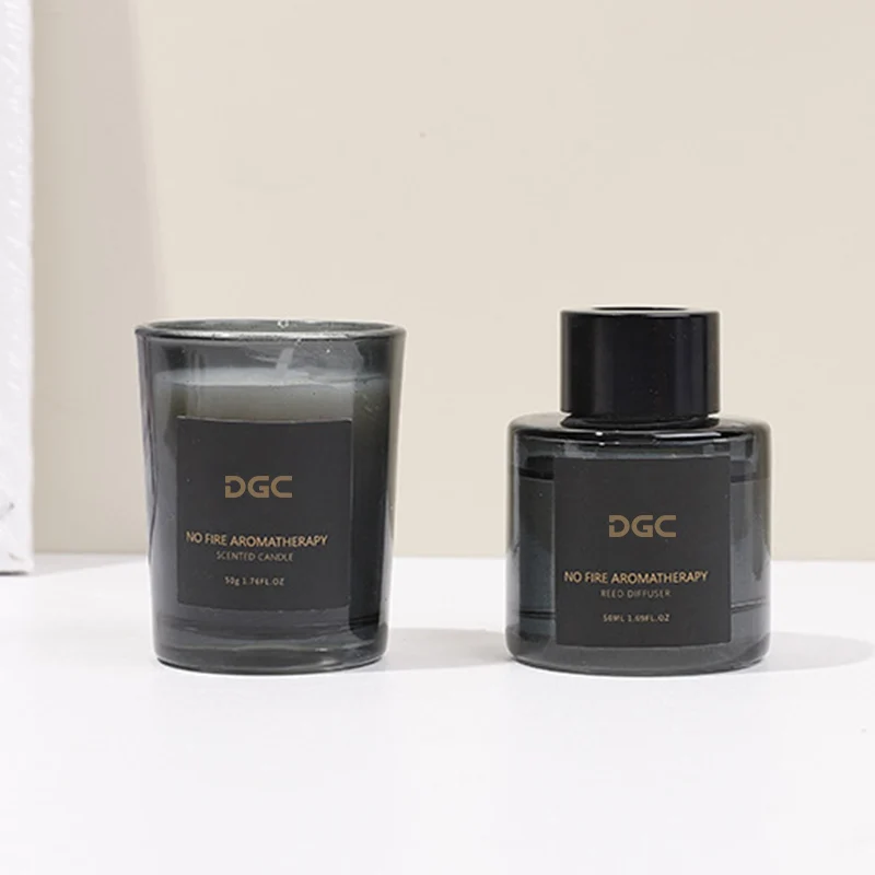 DGC wholesale bulk order private label black jar scented candle and reed diffuser set with gift box set