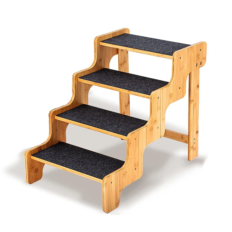 New Bamboo 4 Step Dog Stairs for Bed Non-Slip Dog Stairs for Small Dog Pet Steps Stairs