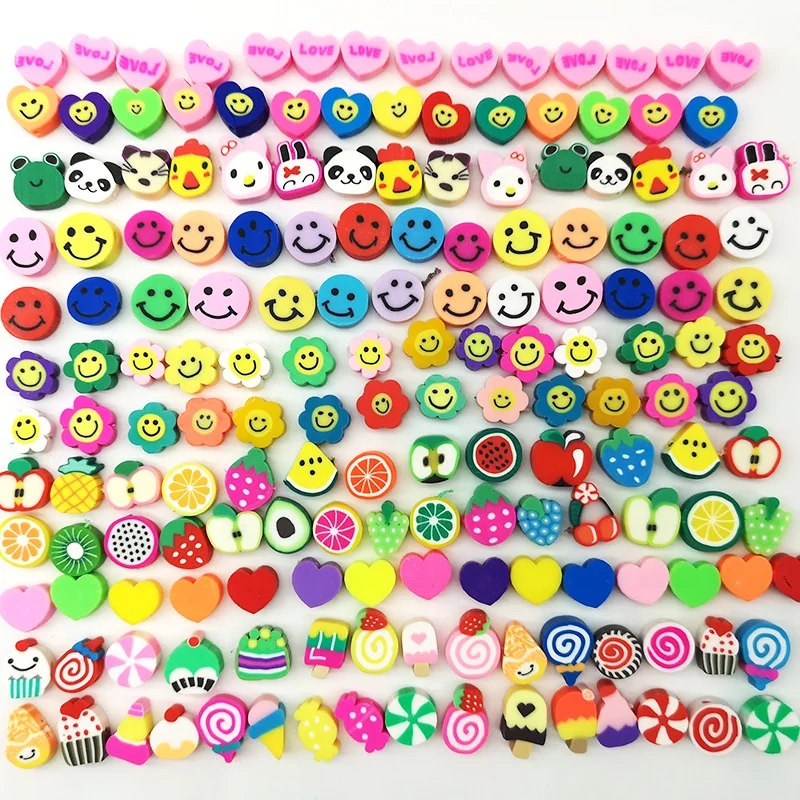 100pcs/bag Colorful Flower Cartoon Animal Fruit Smiley Face Beads Diy Polymer Clay Beads For Bracelet Necklace Jewelry Making