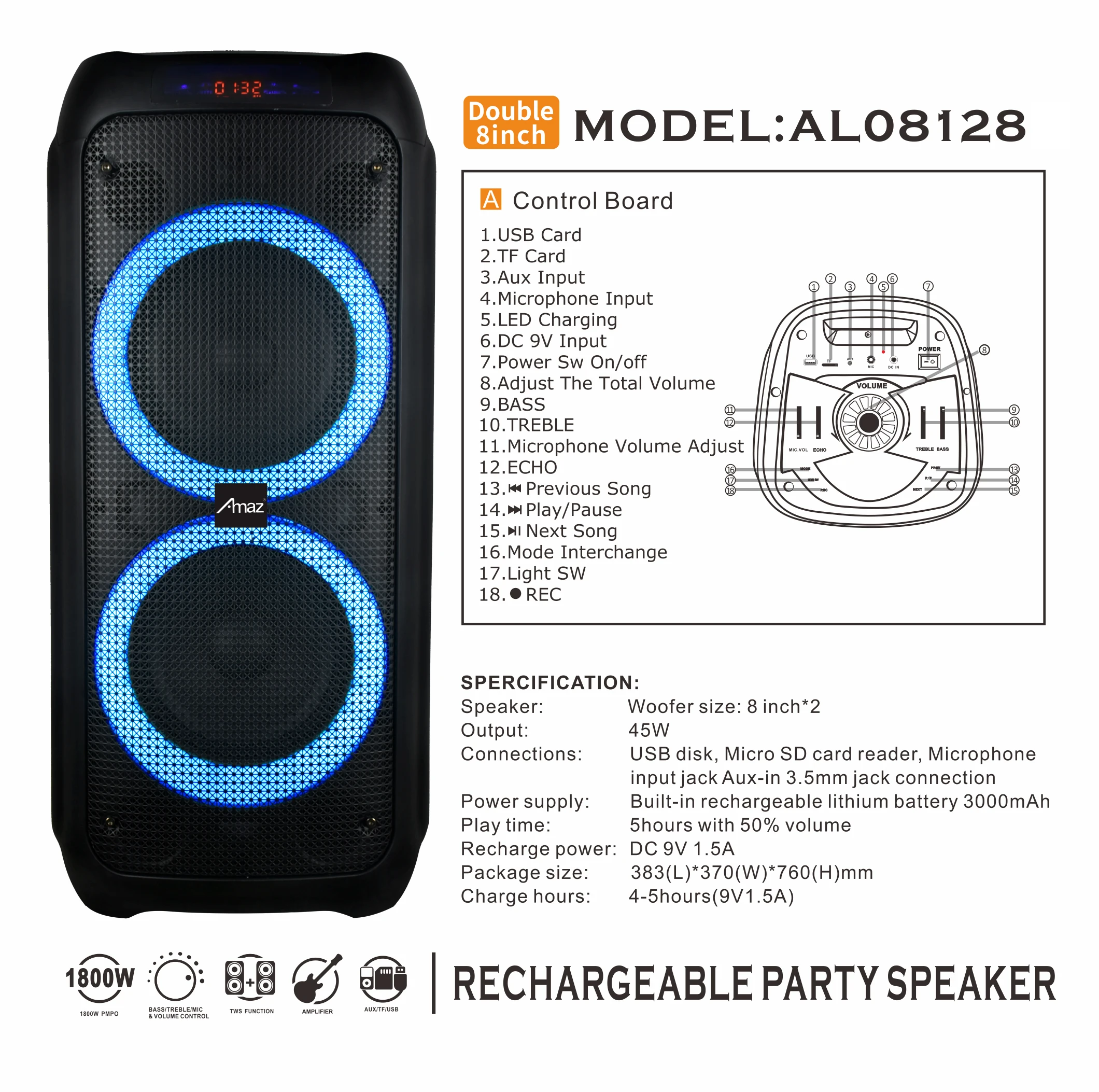 Factory direct sales 8 inch portable speakers  party outdoor wireless speaker