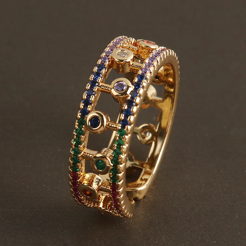 2021 New Trend Gold Plated Colorful Vintage Zircon Rainbow