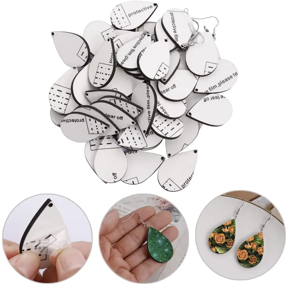 50 Pieces Sublimation Blank Earrings, Unfinished Teardrop Heat Transfer Printing Earrings With Hook and Jump Rings
