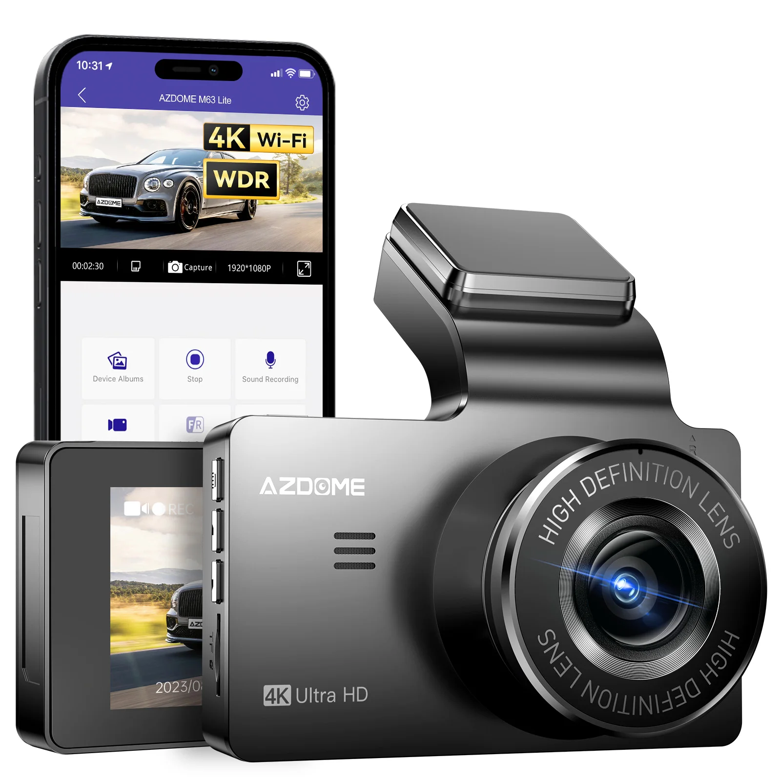 AZDOME M63 Lite 4K Dash Cam 3 inchEs LCD Screen GPS Wifi Super Capacitor Support G-Sensor Dashcam Car Black Box Recording