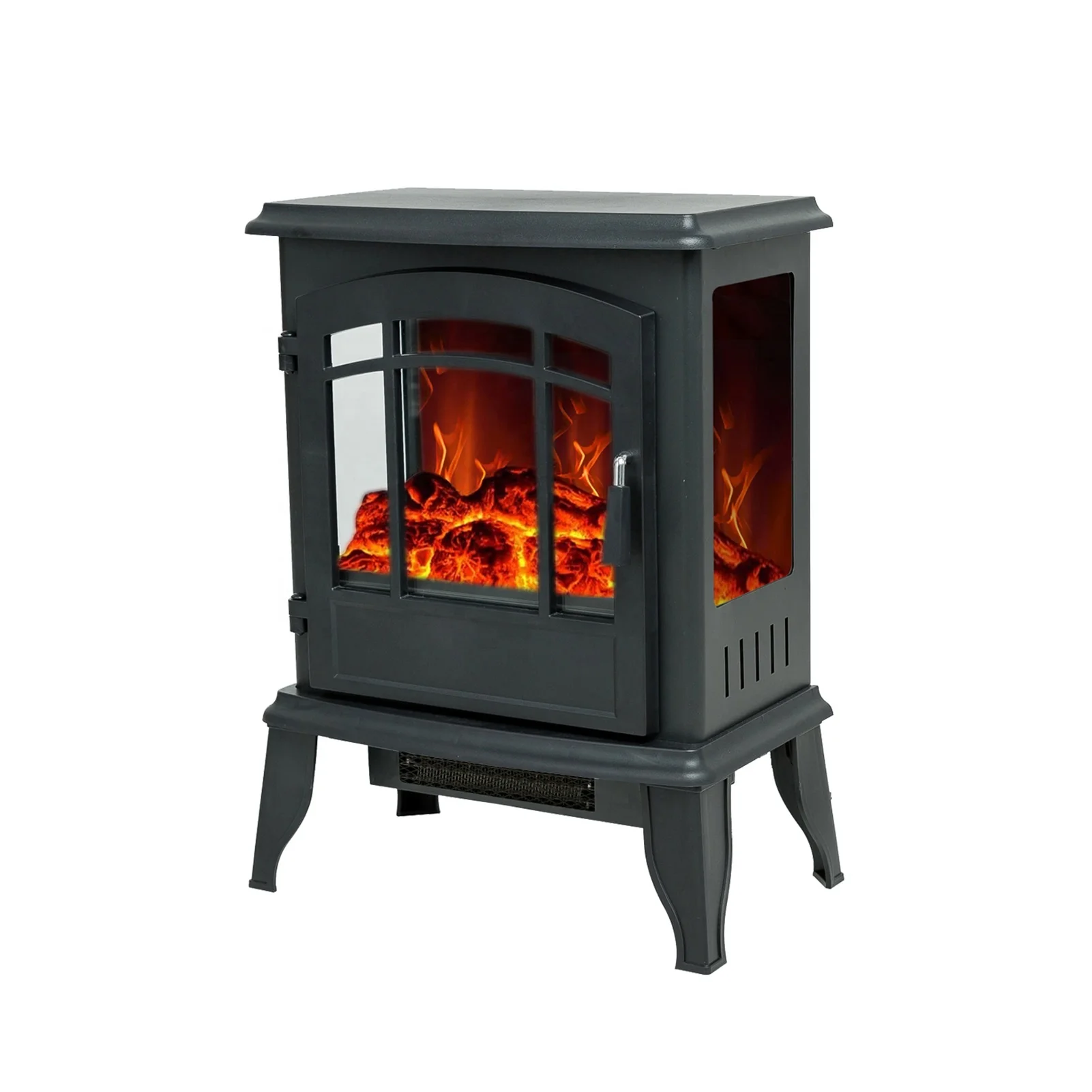 Electric Fireplace Stove Heater 3 Sides Visible Operable Door With Adjustable Thermostat Low High Heat Electric Flame
