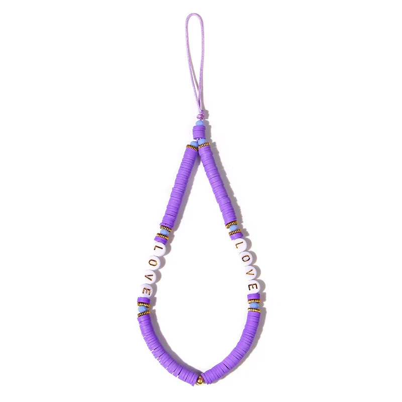 Linked Mobile Strap Phone Charm Beads Heishi Clay pearl Phone Chain  LOVE Telephone Jewelry For Women Anti-Lost Lanyard