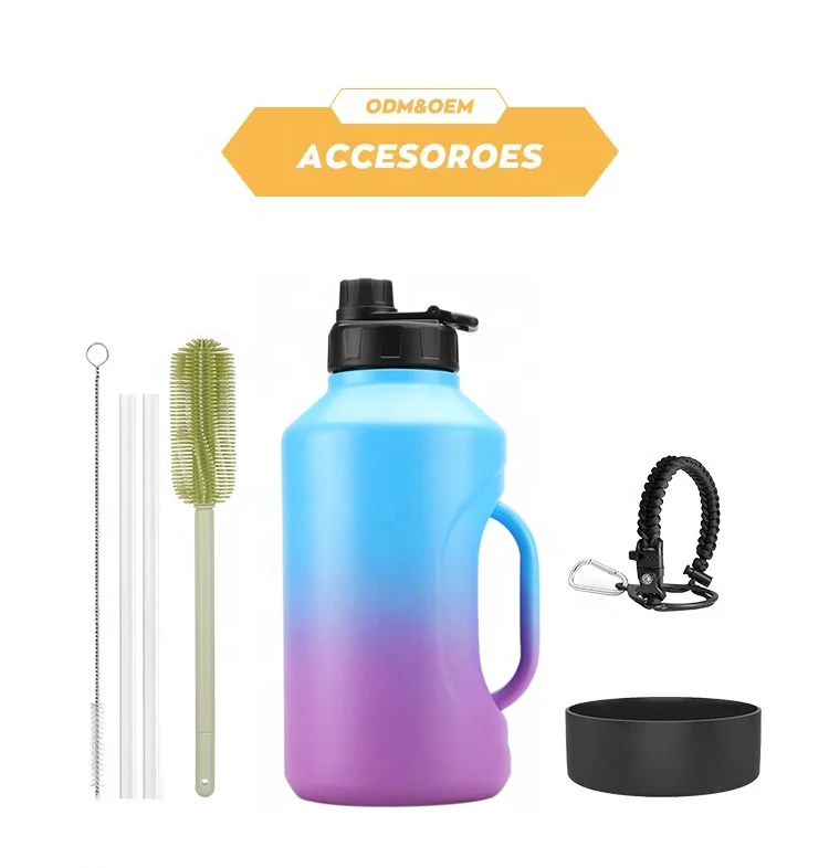 Double Wall Stainless Steel Customized Half Gallon Insulated Water Bottle Jug With Handle Lid Production Line For Sport Bottle