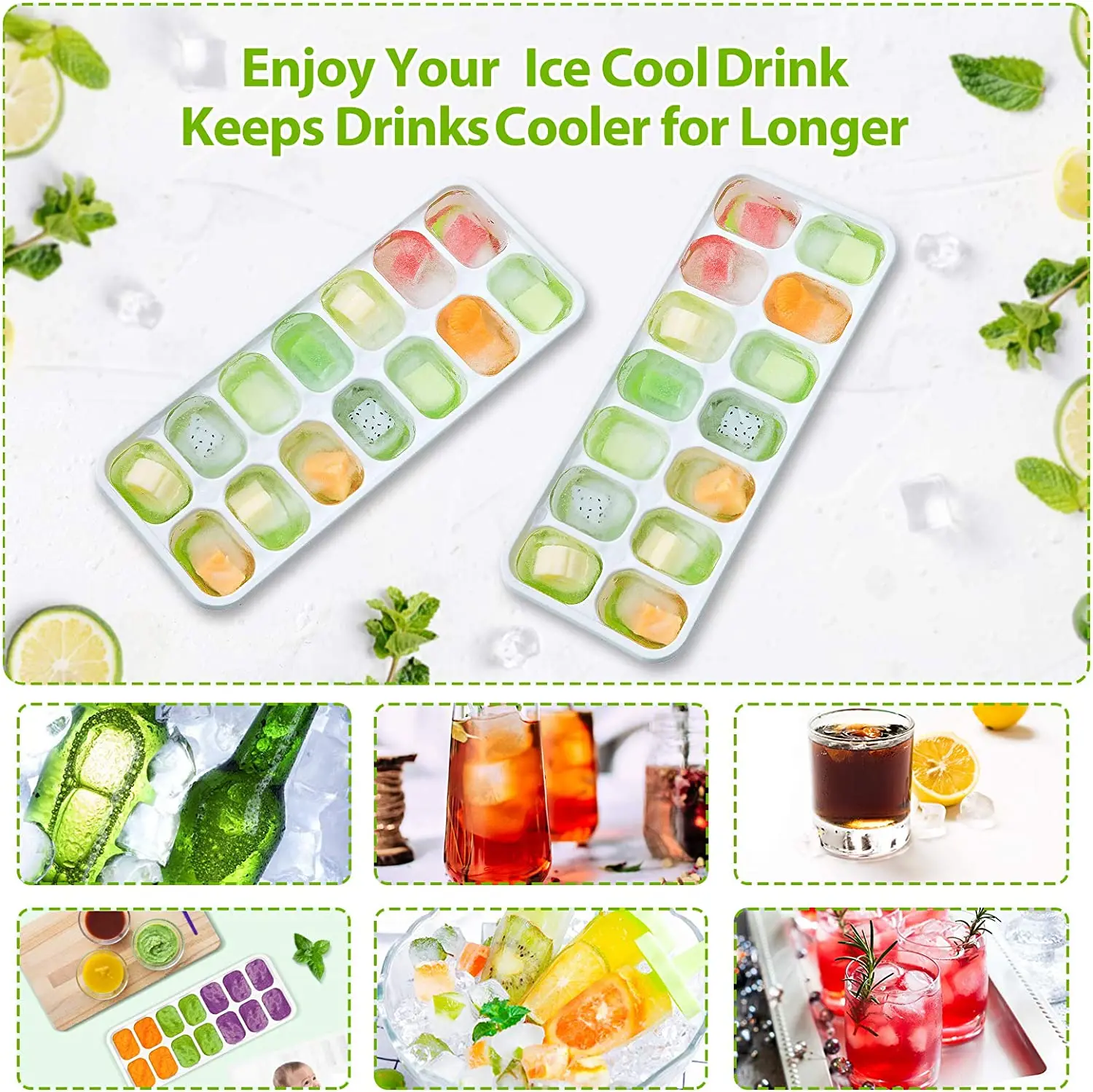 Wholesale Custom 14-Ice Mold Maker Easy Release Flexible Ice Cube Tray With Lids
