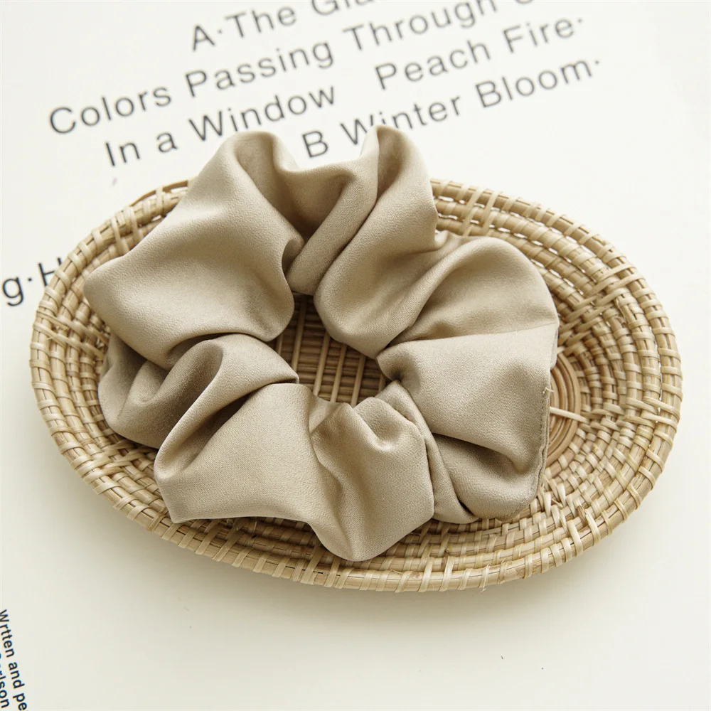2024 New silk like acetate fabric hair scrunchies elastic french style biodegradable big hair band  for girls