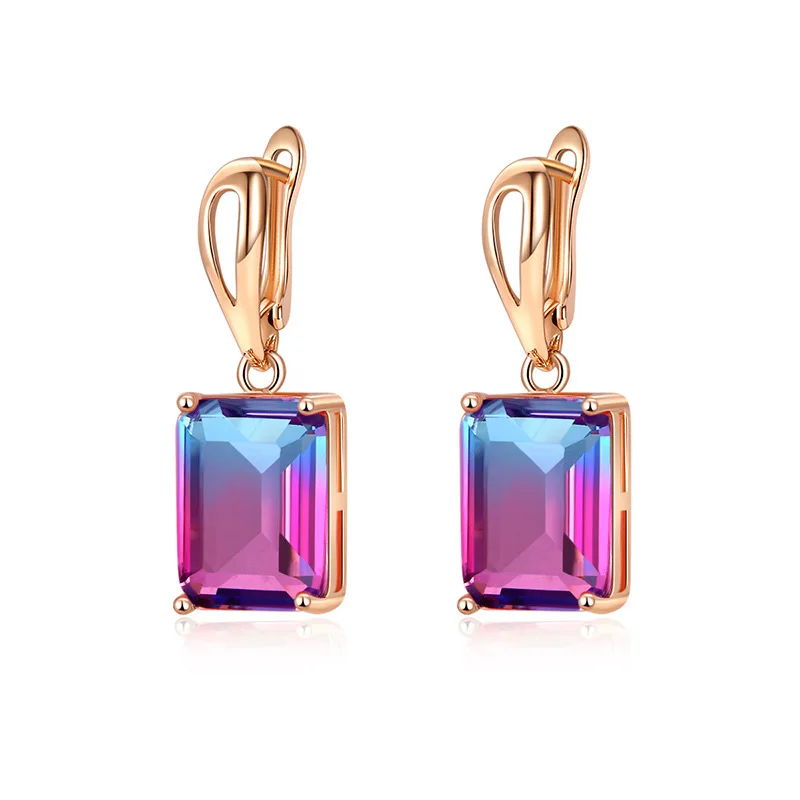 Tourmaline Color Element Rectangular Zircon Earrings KC Gold Plated Earrings