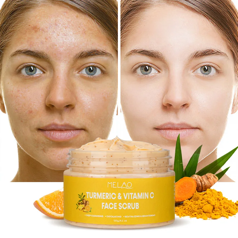 OEM Vitamin C and Turmeric Face Scrub Cream Organics Facial Scrub Dark Spot Acne with Strawberry Extract Exfoliator Face Scrub