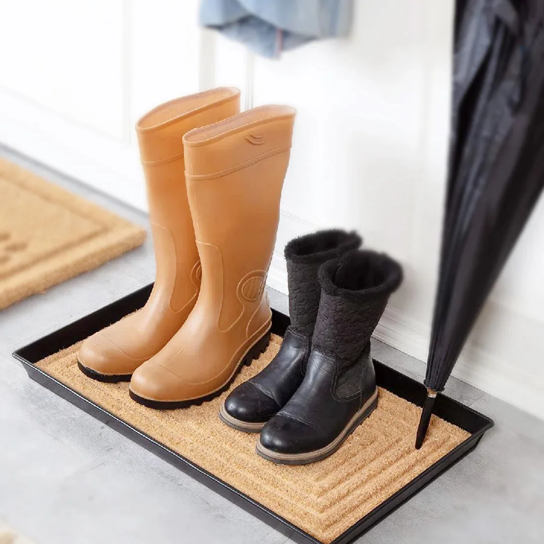 Recycled Rubber Boot Shoe Tray with Coir Insert