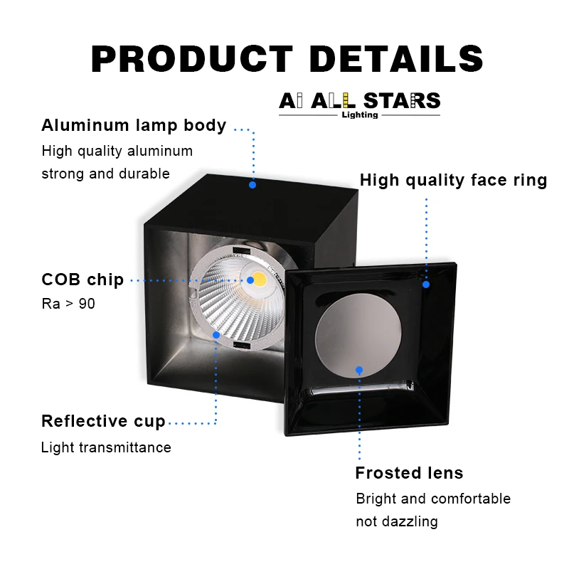 Surface Mounted Downlight 5W 7W 10W 15W Double Head Square LED Ceiling Light Anti-glare Aluminum Downlight Home Decor Lighting