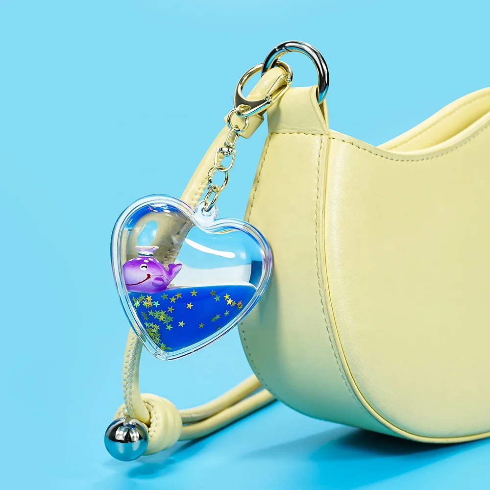 Heart Liquid Gifts Water Glitter Girls Toy Key Holder Floating Marine Lift Keyring Quicksand Wristlet Bracelet Charms Keychain