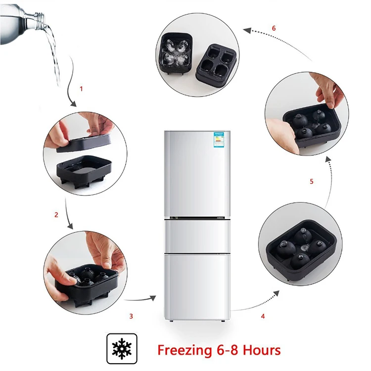 Approved Durable Food Grade 3D 4 Holes Ice Mold Silicone Skull Ice Tray Mold For Chilling Wine Beverage Juice Soup