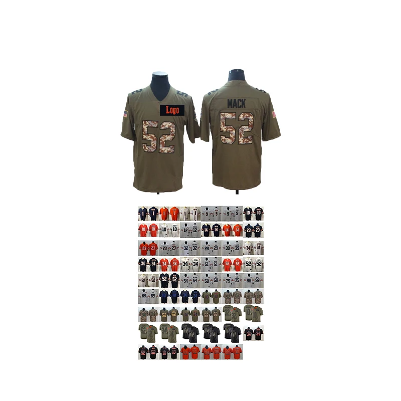 chicago city army green bear arm USA flag 52 khalil mack 34 walter payton salute to service jersey