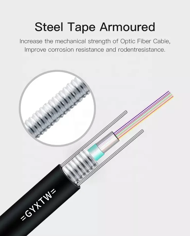 outdoor underground single mode 2 4 6 12 cores gyxtw 12f fiber optic cable