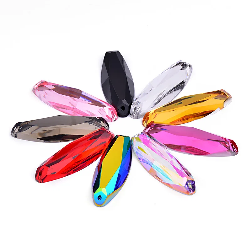 20*58mm Big Size Sew On Black AB Color Oval Crystal Applique Flat Back Acrylic Gems Sewing Strass Rhinestone For DIY Crafts